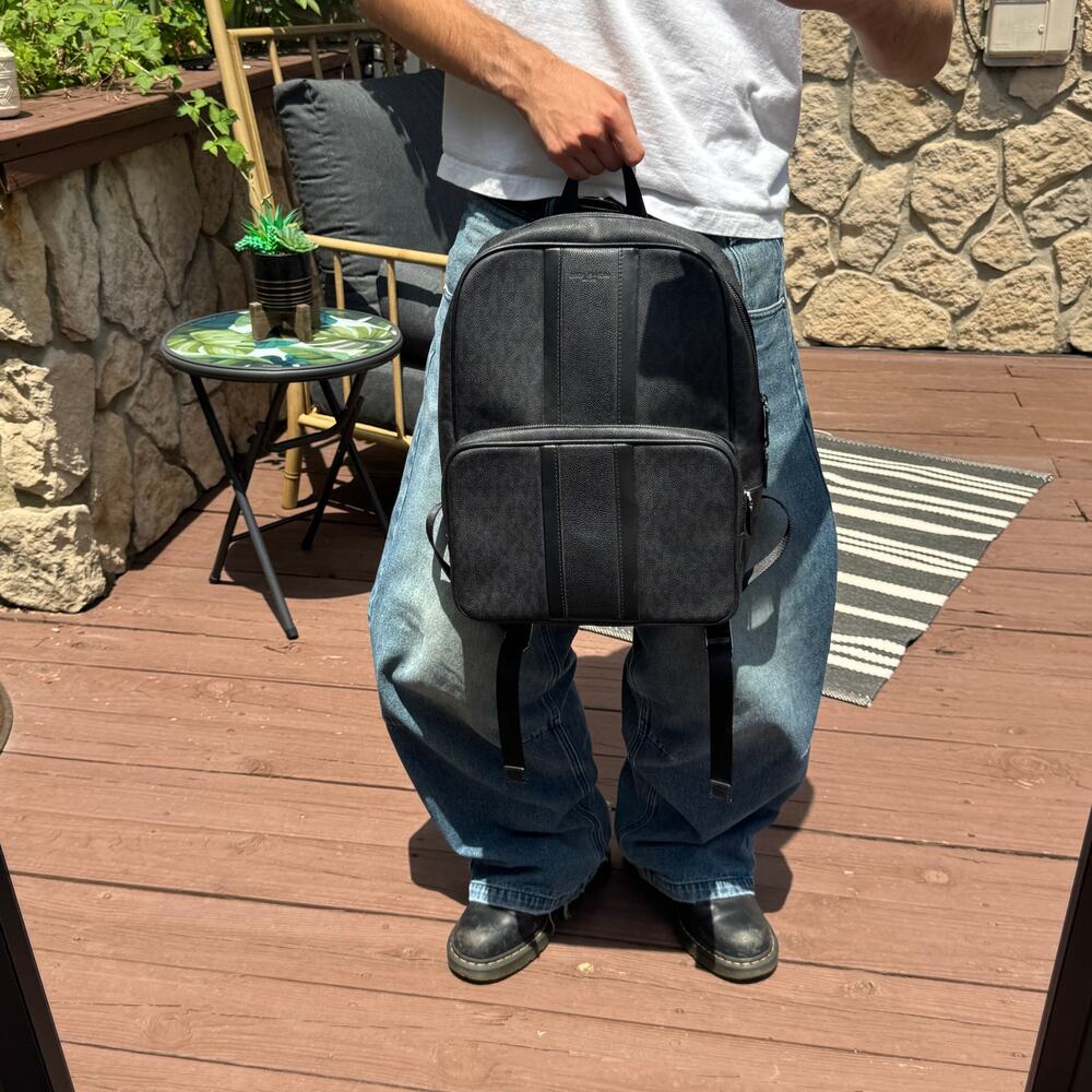 Black Monogram Michael Kors Leather Laptop Backpack